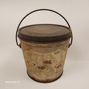 Antique Metal Pail Bucket with Lid and Handle Primitive Farmhouse Decor